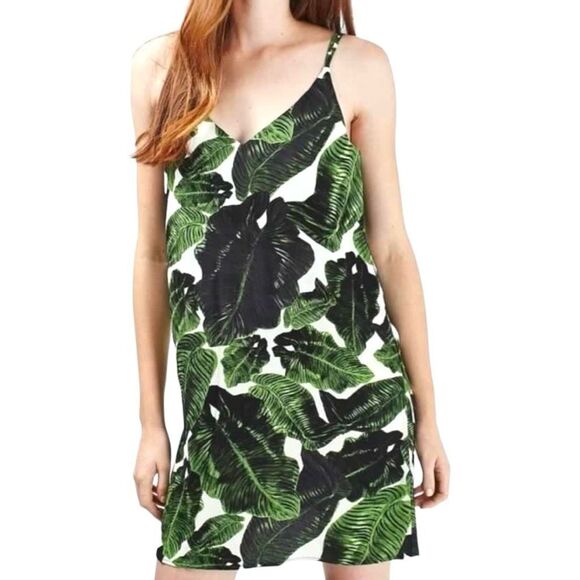 TOPSHOP Dress Palm Print Slip Dress Tropical Size 2P • BLOGGER FAVORITE • - Picture 3 of 14